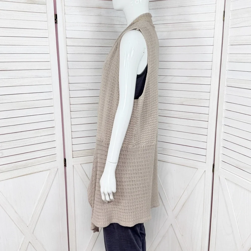 RXB Boho Open‎ Waterfall Long Cardigan Sweater Vest Tan Large Cotton